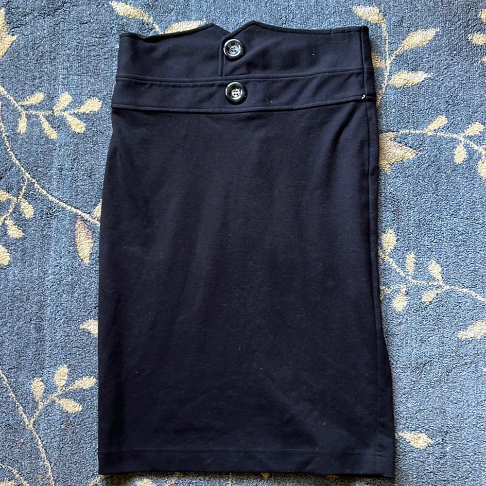 Black high-waisted pencil skirt with double buttons at waist